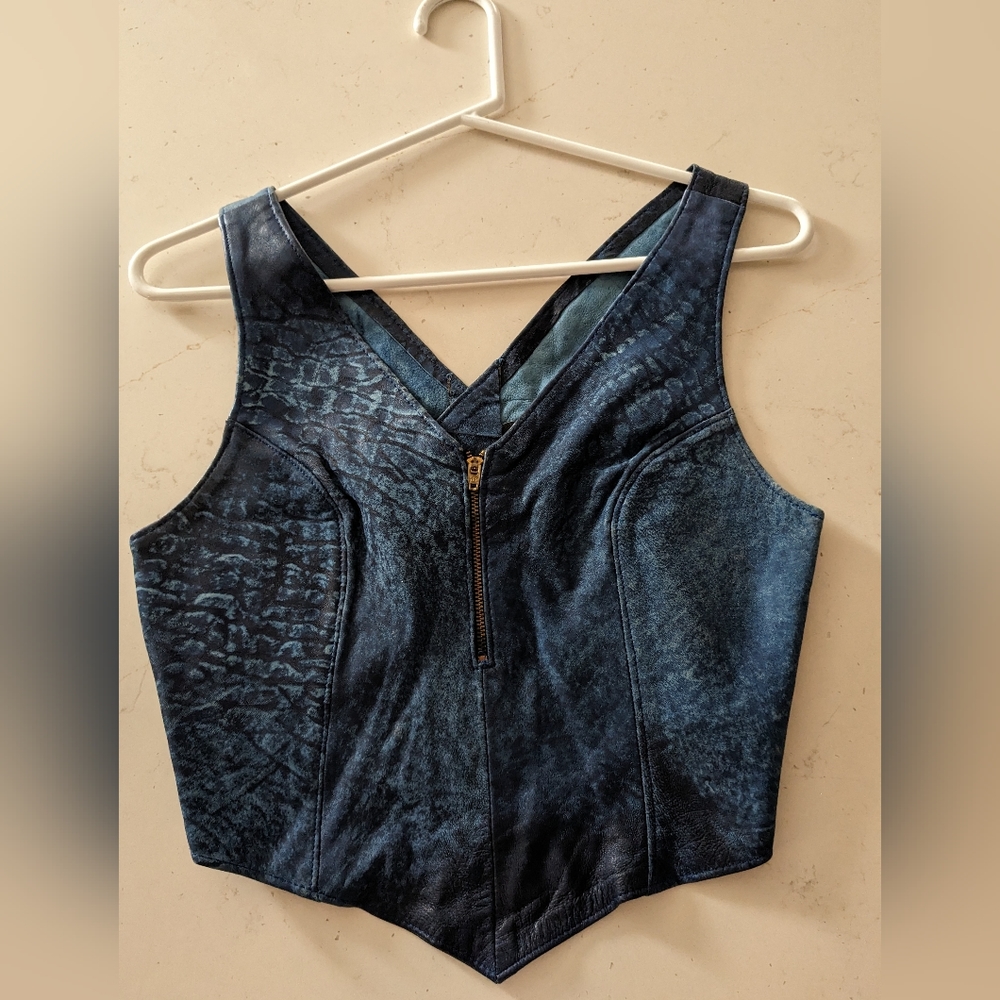 Contempo Casual vintage leather blue top.